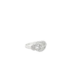 Platinum .42ct G VS2 Round Old Mine Cut /.25ct Baguette and .25ct Emerald Cut G VS2 Single Cut Diamond Vintage Ring