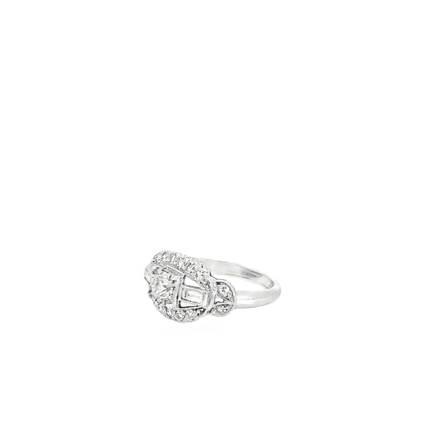 Platinum .42ct G VS2 Round Old Mine Cut /.25ct Baguette and .25ct Emerald Cut G VS2 Single Cut Diamond Vintage Ring