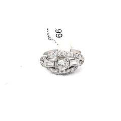 Platinum .42ct G VS2 Round Old Mine Cut /.25ct Baguette and .25ct Emerald Cut G VS2 Single Cut Diamond Vintage Ring