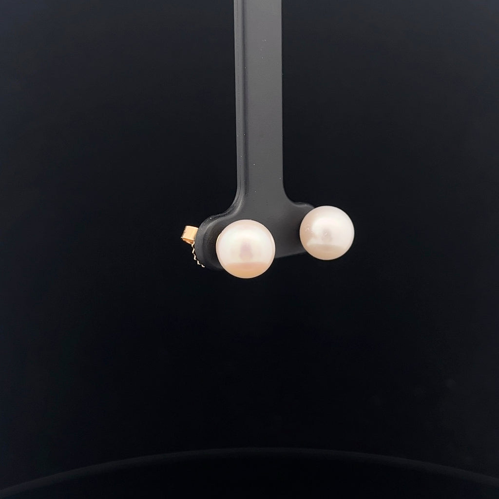 14k Yellow Gold Pearl 8mm Fresh Water Pink or White  Stud Earrings