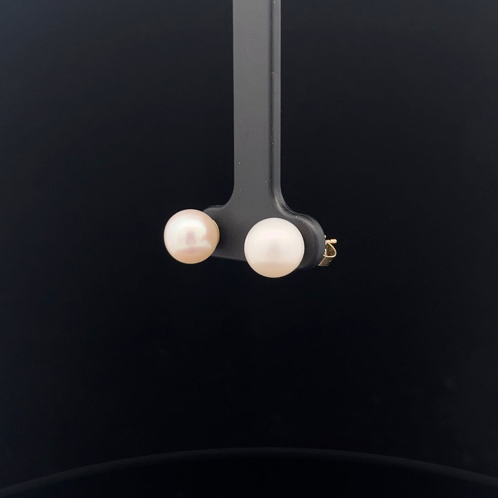14k Yellow Gold Pearl 8mm Fresh Water Pink or White  Stud Earrings