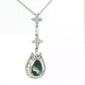18k White Gold 4.54ct Zoned Blue and Yellow Pear Shape Sapphire Sri Lanka Surround By Baguette Channel Set Halo with Marquise and Round Diamond F VS2 Pendant Necklace Certified By GIA # 2235650287