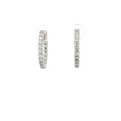 14k White Gold 1.00ct F SI1 Round Diamond Inside /Outside Diamond Hoops