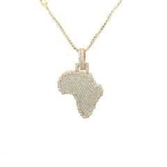 14k Yellow Gold 1.50ct F VS2 Round Diamond Pendant of A Map of Africa 13.8 Gram 18"inch