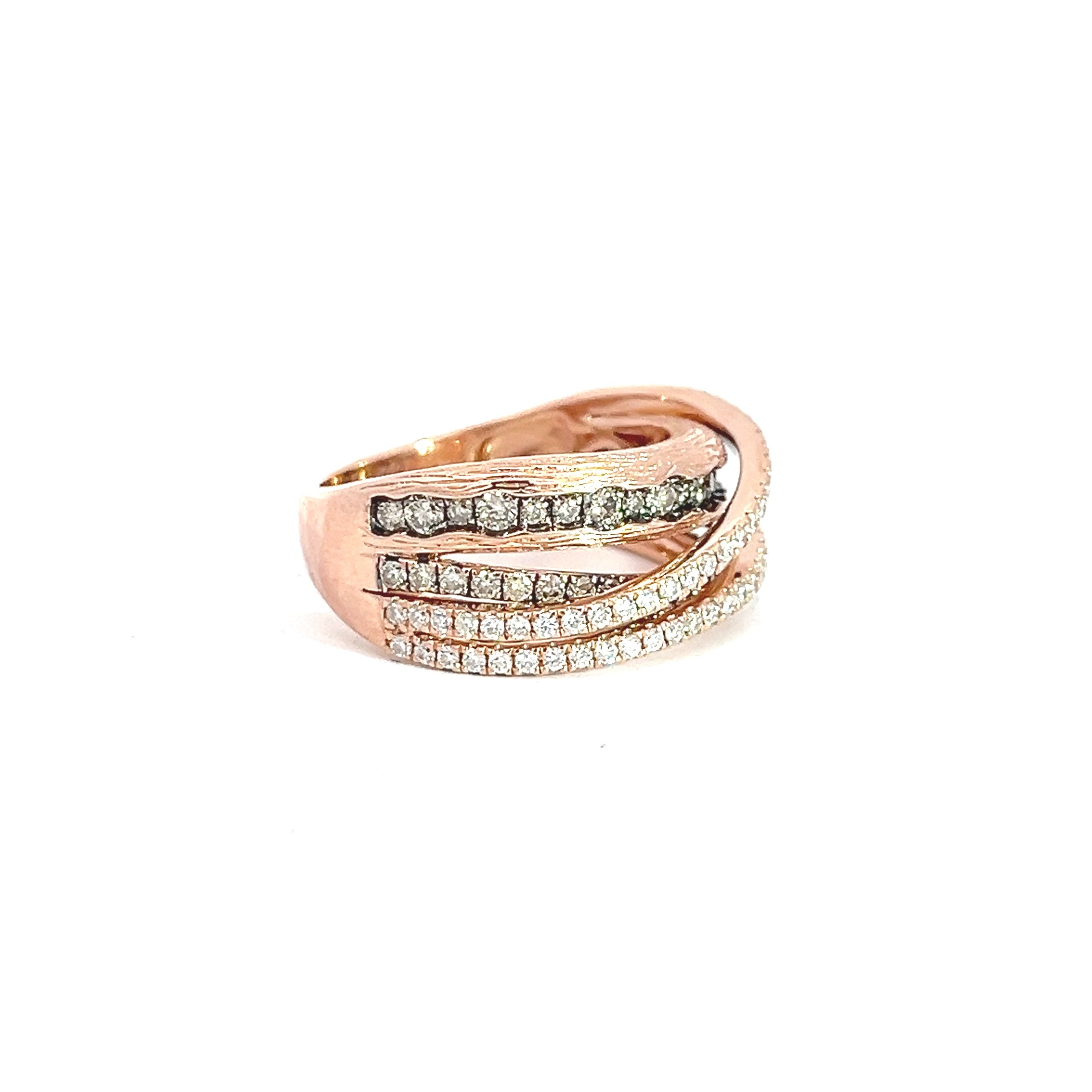 14k Rose Gold .50ct G SI1 Round Diamond /.38ct Round Chocolate Diamond LeVian Ring Size 6 3/4