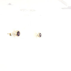 14k White and Yellow Gold .50ct Round Tanzanite Bezel Set Stud Earrings