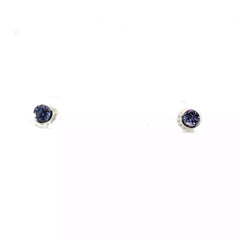 14k White and Yellow Gold .50ct Round Tanzanite Bezel Set Stud Earrings