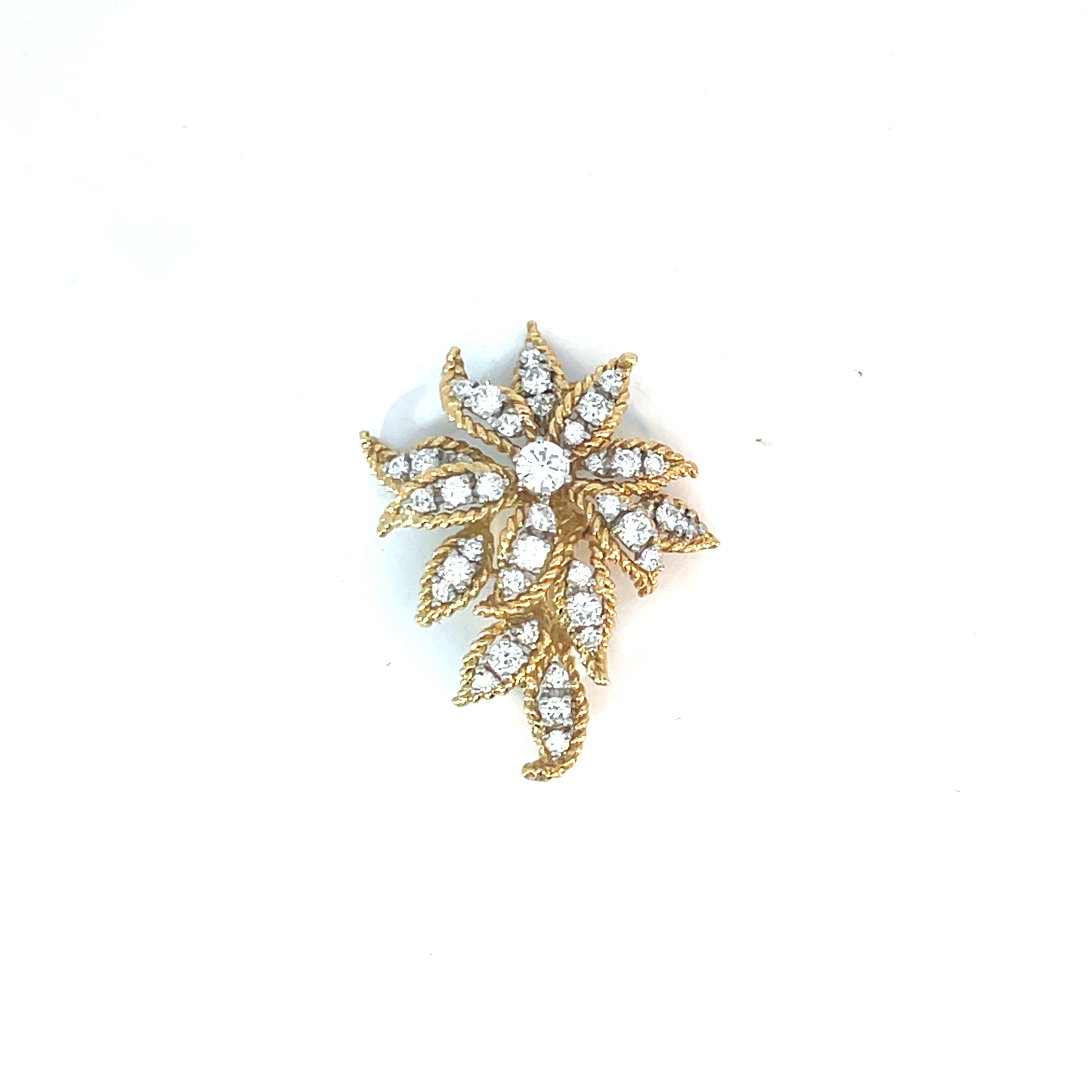 18k Yellow Gold 2.00ct Round Diamond Leaf Vintage Brooch/Pin Pendant 9.1 gam