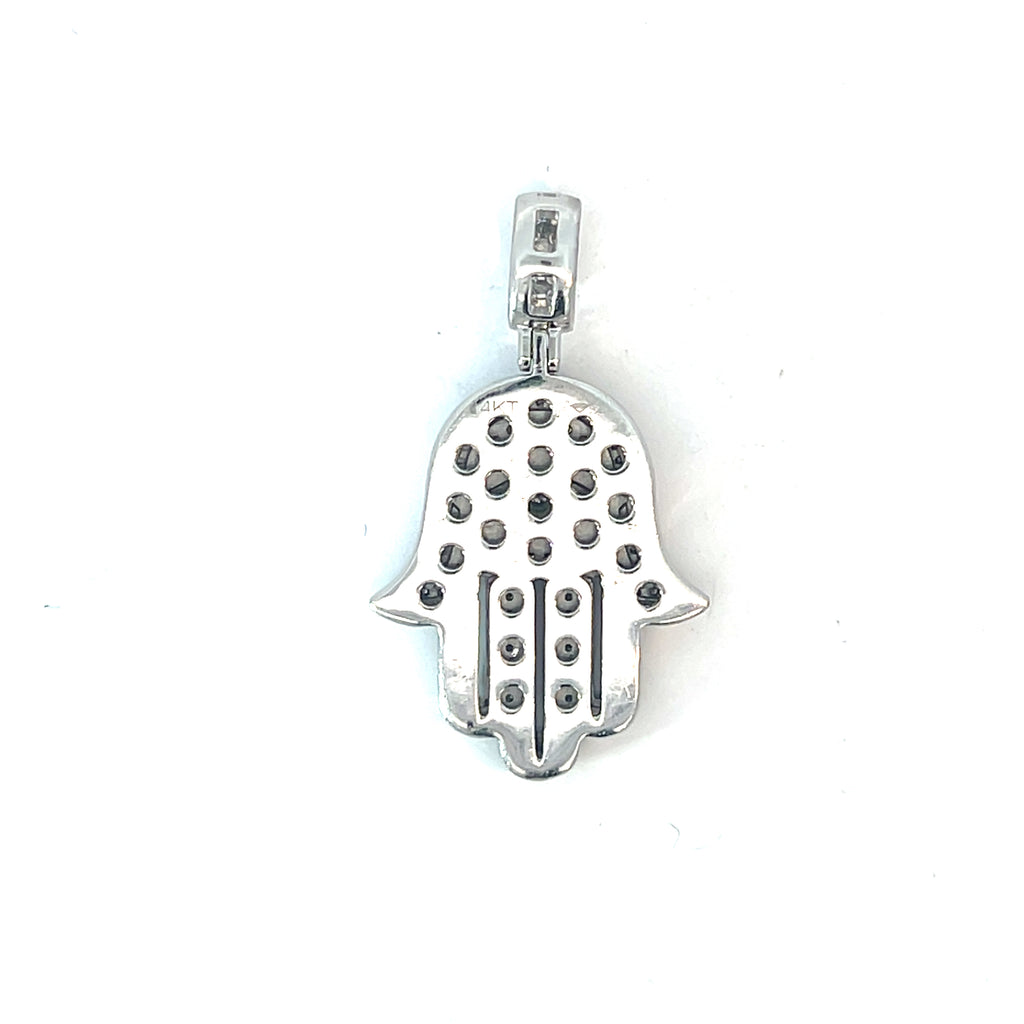 14k White Gold 1.50ct H SI1 Round Diamond Khamsa with Evil Eye Pendant  1 1/2"x 1"