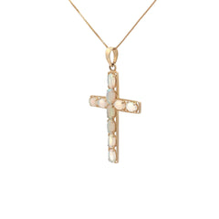 14k Yellow Gold 2.00ct Oval Shape Opal Cross Necklace