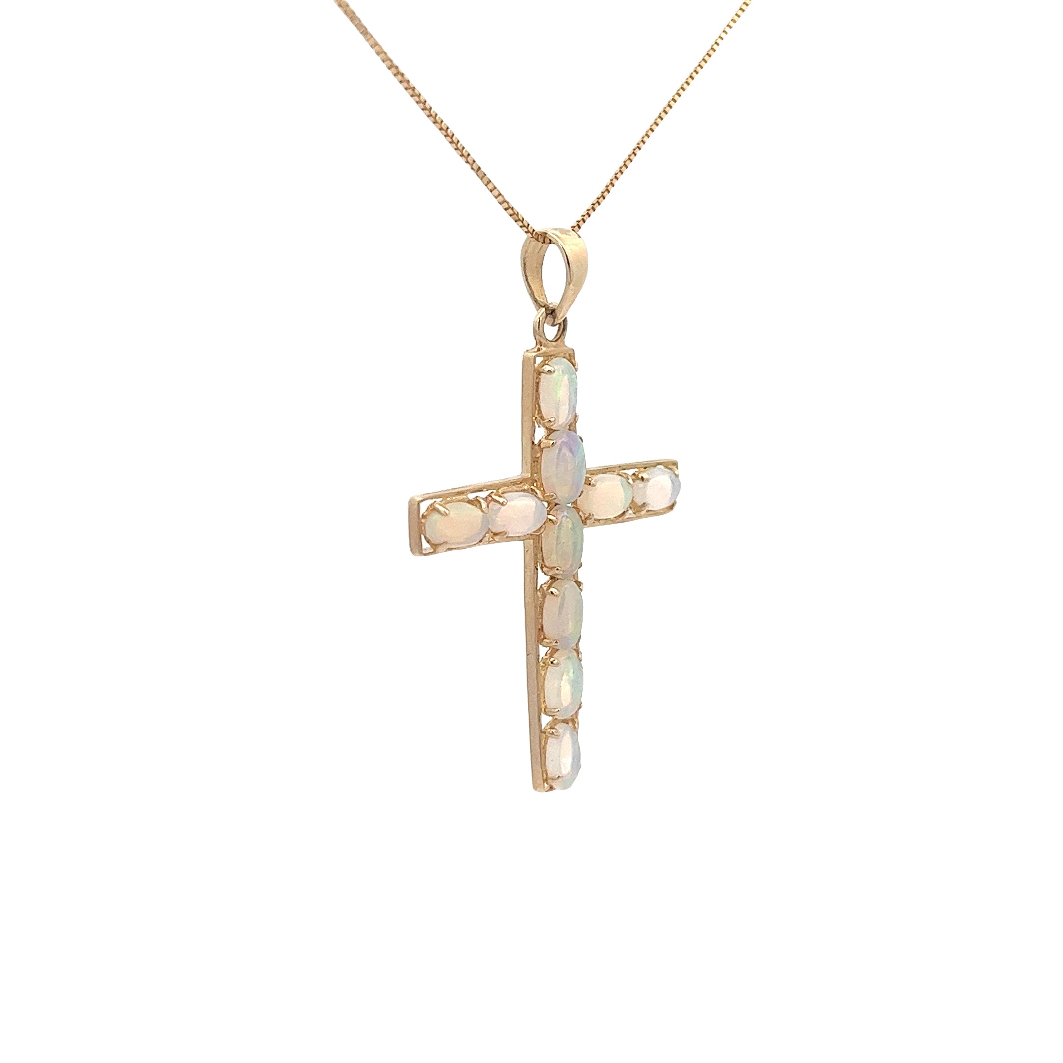 14k Yellow Gold 2.00ct Oval Shape Opal Cross Necklace