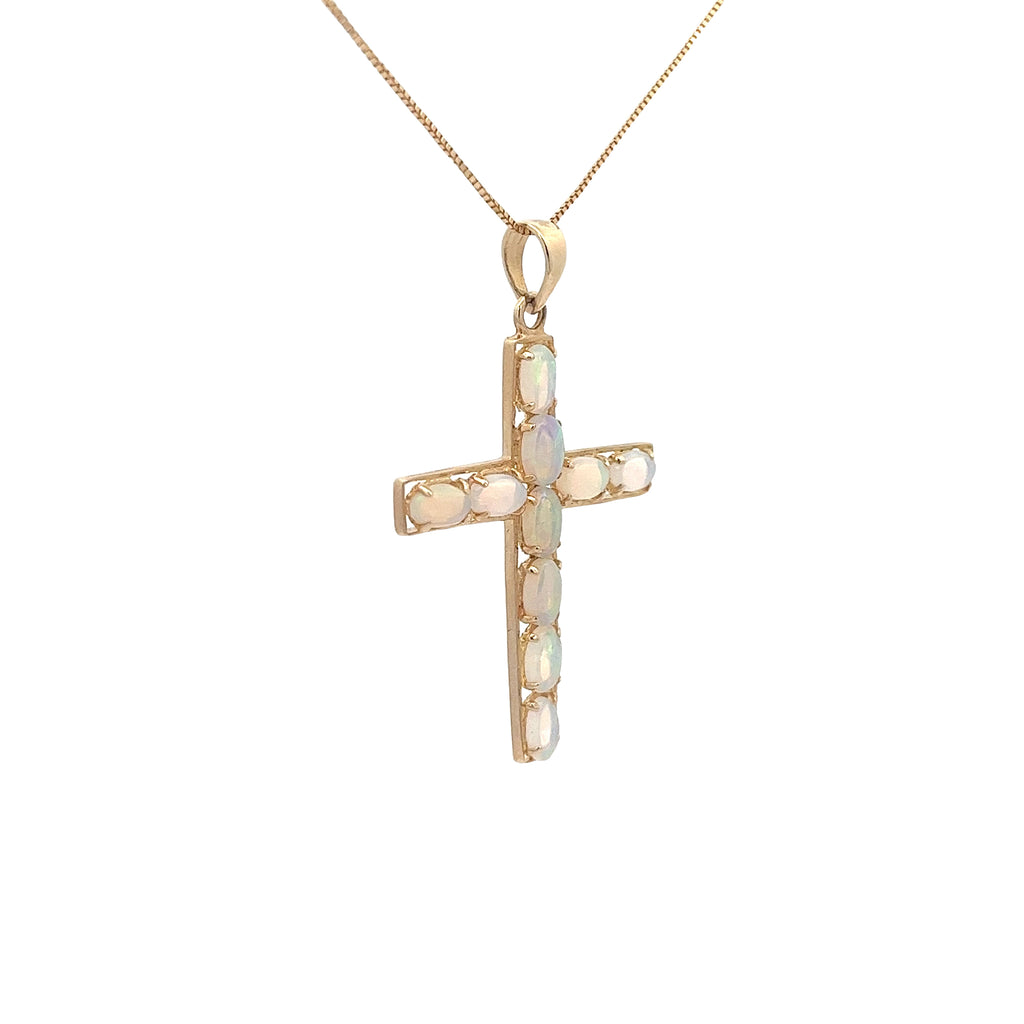 14k Yellow Gold 2.00ct Oval Shape Opal Cross Necklace
