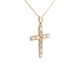 14k Yellow Gold 2.00ct Oval Shape Opal Cross Necklace