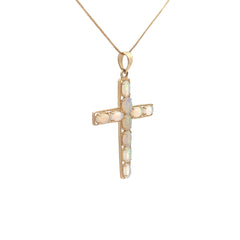 14k Yellow Gold 2.00ct Oval Shape Opal Cross Necklace