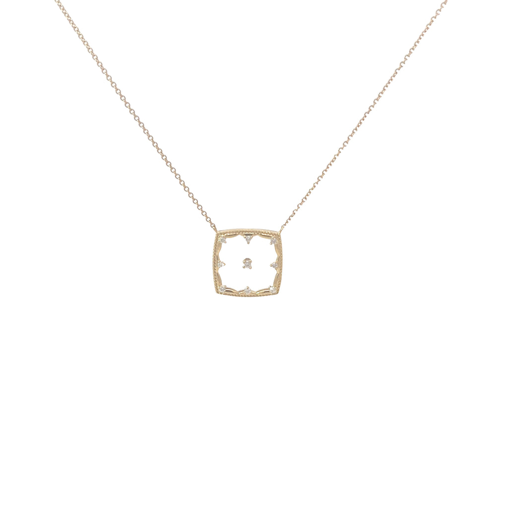 14k Yellow Gold  .10ct G SI1 Round Diamond  Square Necklace