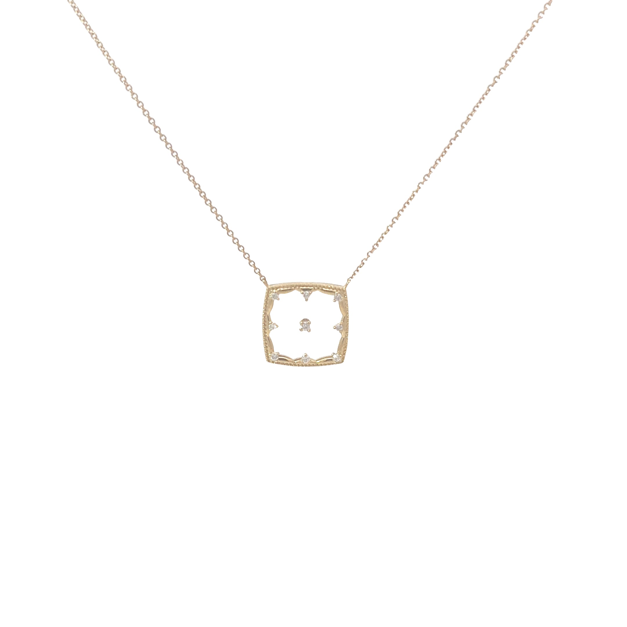 14k Yellow Gold  .10ct G SI1 Round Diamond  Square Necklace