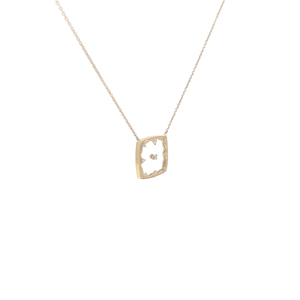 14k Yellow Gold  .10ct G SI1 Round Diamond  Square Necklace