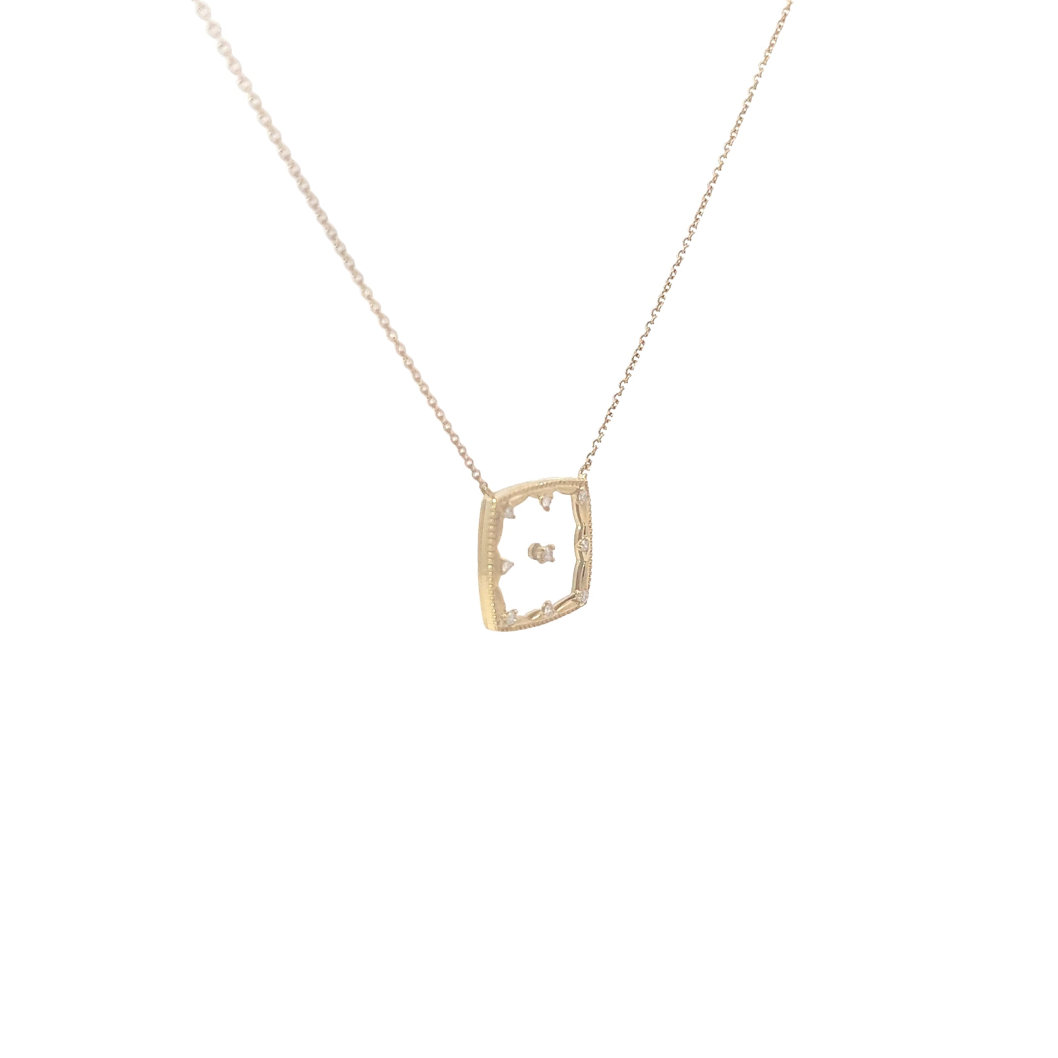 14k Yellow Gold  .10ct G SI1 Round Diamond  Square Necklace