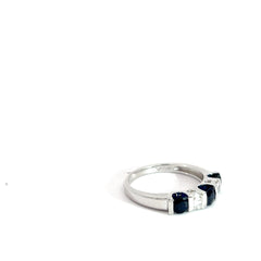 14k White Gold 1ct Round Blue Sapphire/.15ct G SI1 Baguette Diamond Ring
