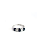 14k White Gold 1ct Round Blue Sapphire/.15ct G SI1 Baguette Diamond Ring