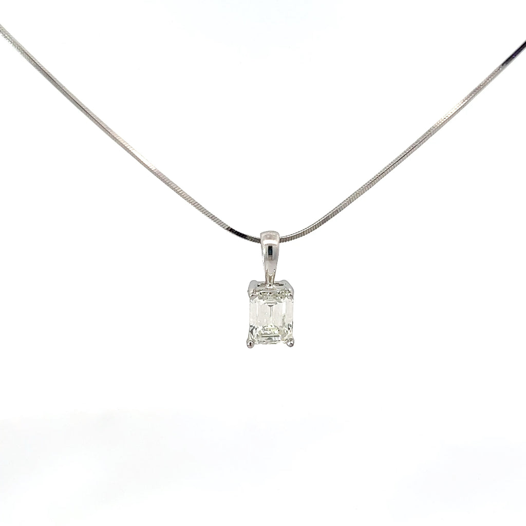 18k White Gold 1.06ct J VS1 Emerald Cut Diamond Solitaire Pendant Certified By IGI #D2F23021