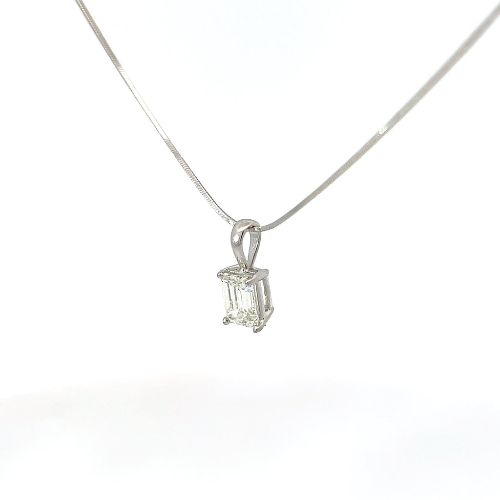 18k White Gold 1.06ct J VS1 Emerald Cut Diamond Solitaire Pendant Certified By IGI #D2F23021