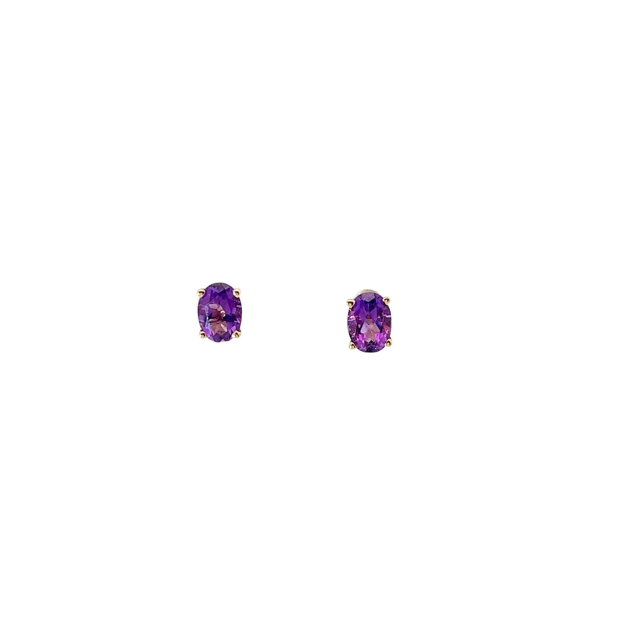 14k Yellow Gold Oval Amethyst Stud Earrings