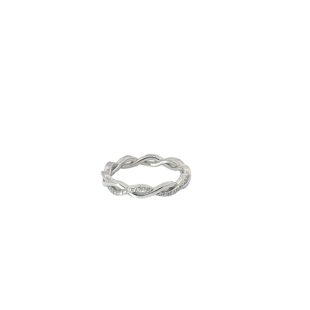 14k White Gold .35CT G VS2 Round Diamond Twisted Band Size 7