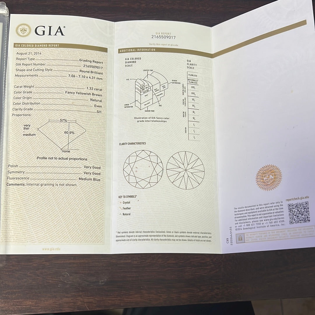 18k White Gold 2.82ct Fancy Yellowish Brown Diamond and .32ct G VS2 Round Halo Studs Earring Certified by GIA #2165509017 and 1162505889