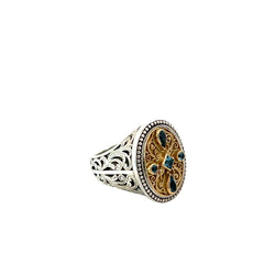 Pre-owned Konstantinos 925 Sterling Silver / 18k Yellow Gold Pear Shape, Round Shape and Princess Cut Topaz Accented Ring Size 6.5