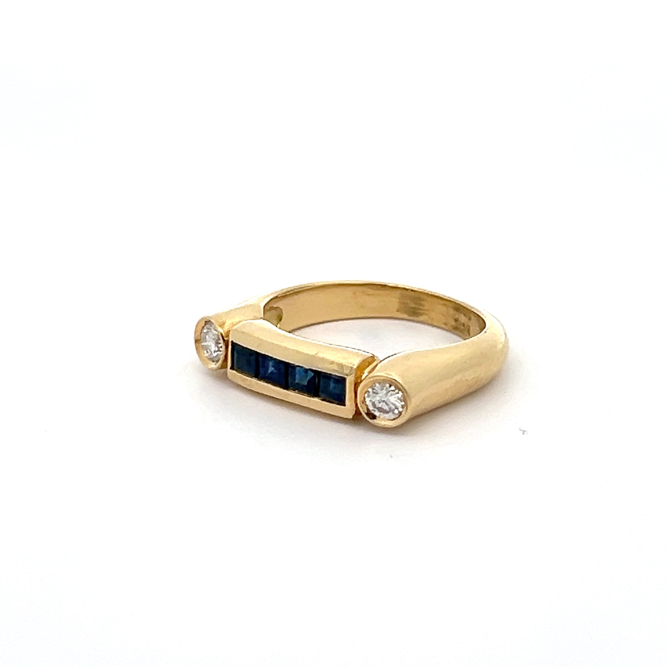 14k Yellow Gold .45ct Princess Cut Blue Sapphire/ .15ct G VS1 Round Diamond Ring Design By German Designer