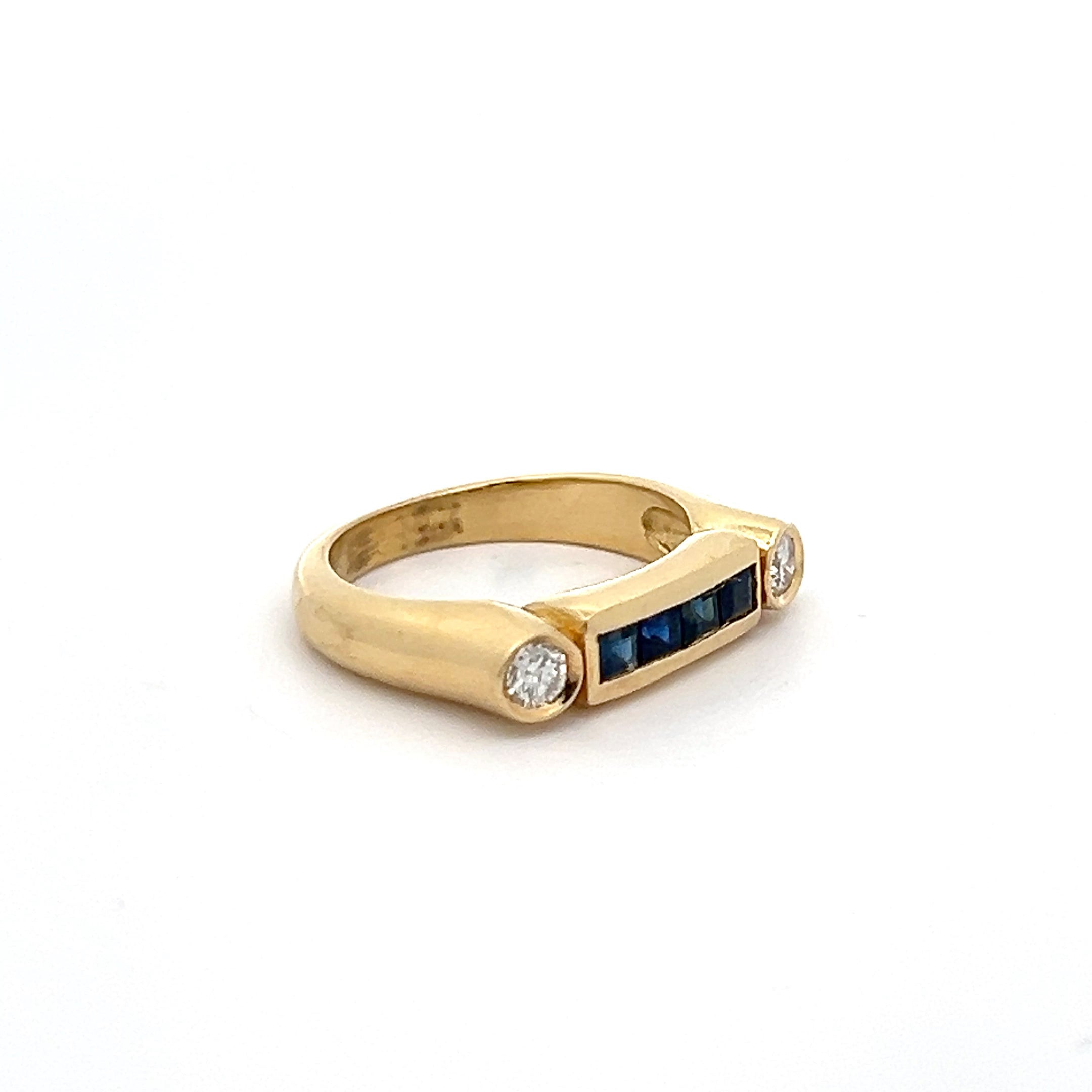 14k Yellow Gold .45ct Princess Cut Blue Sapphire/ .15ct G VS1 Round Diamond Ring Design By German Designer