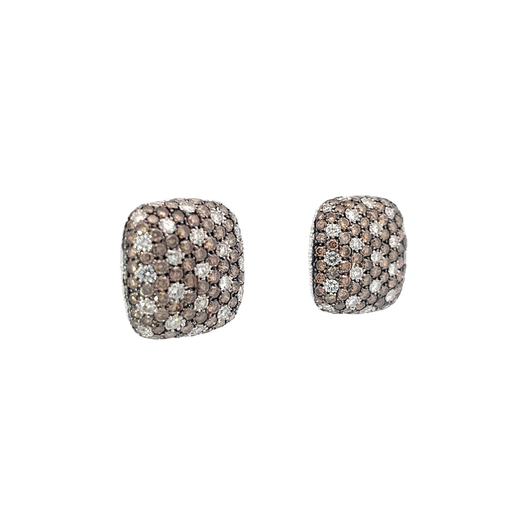 18k White Gold 3.00ct VS2 Round Chocolate Diamond and 2.5ct F VS2 Round Diamond Checker Board Set 20mm 20.5 Grams Vintage