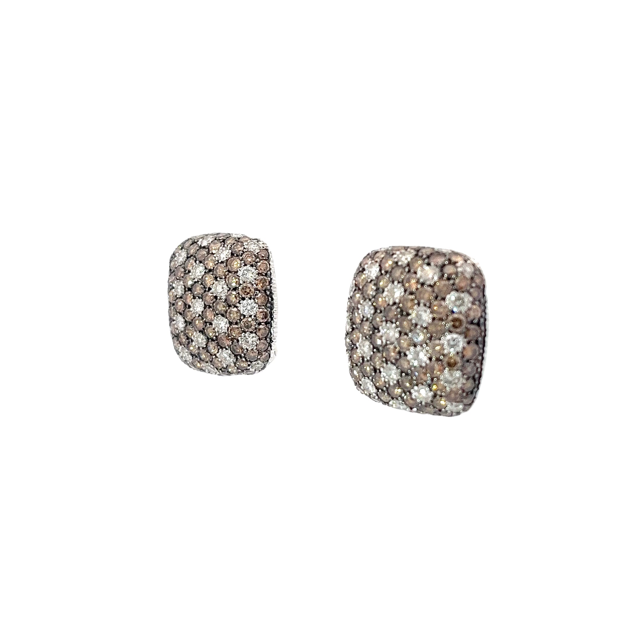 18k White Gold 3.00ct VS2 Round Chocolate Diamond and 2.5ct F VS2 Round Diamond Checker Board Set 20mm 20.5 Grams Vintage