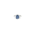 Platinum 3.33ct Cushion Blue Sapphire and along the side .80ct F VS2 Baguette Diamond Ring Certified by GIA #5231323789
