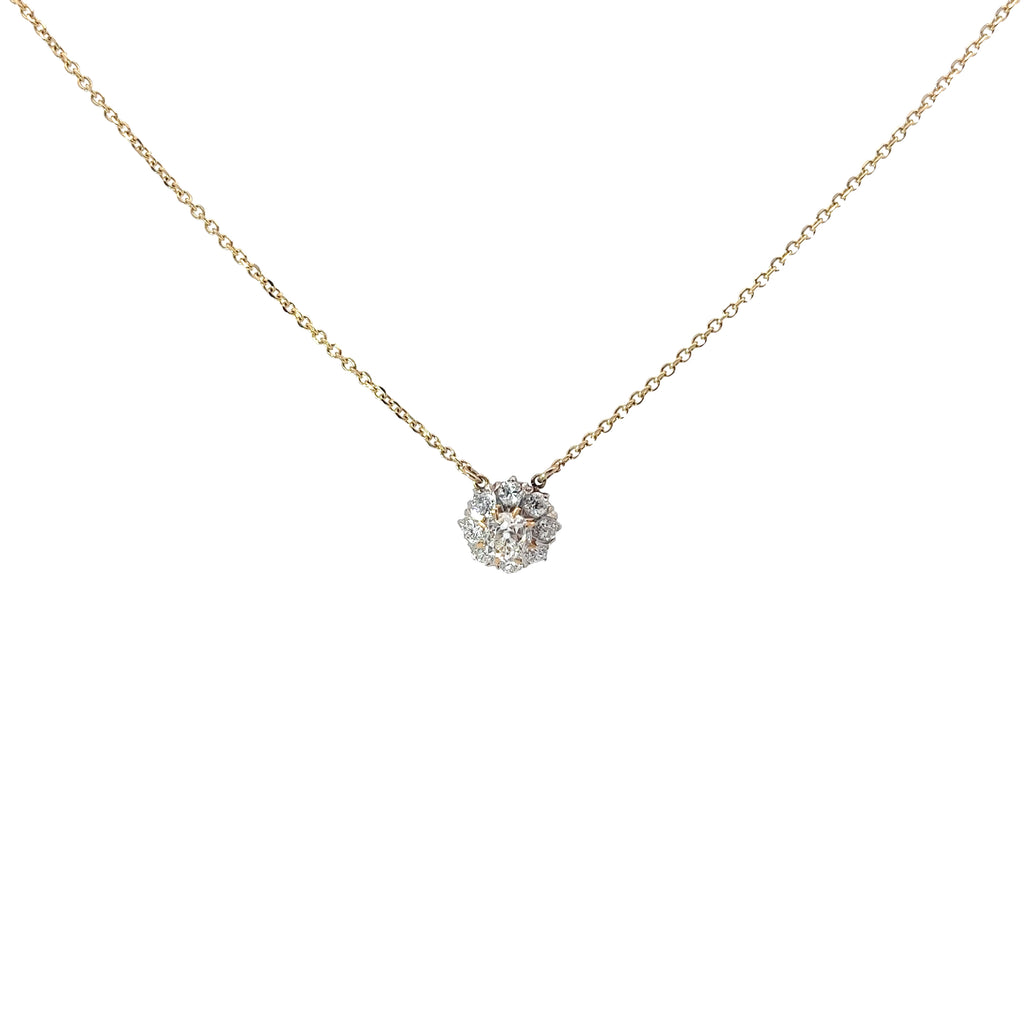 18k Yellow Gold 1.50ct F VS2 Round Vintage Old Mine Cut Solitaire Necklace