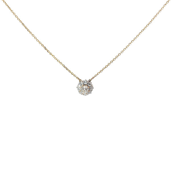 18k Yellow Gold 1.50ct F VS2 Round Vintage Old Mine Cut Solitaire Necklace
