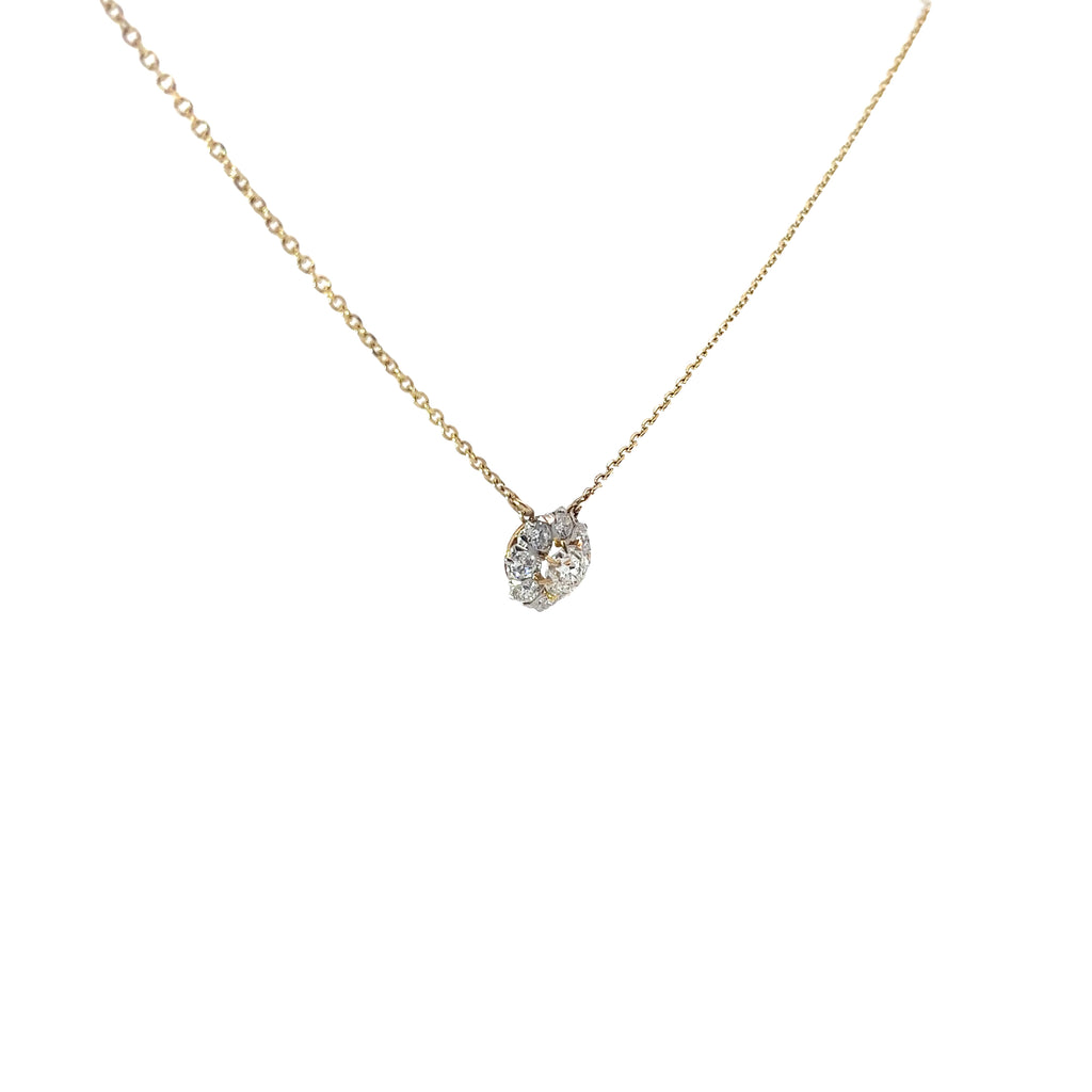 18k Yellow Gold 1.50ct F VS2 Round Vintage Old Mine Cut Solitaire Necklace