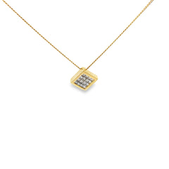 14k Yellow Gold .50ct F VS2 Round Invisible Diamond Set Total Weight 9x9 mm 3.5 gram 16 Diamond Pendant
