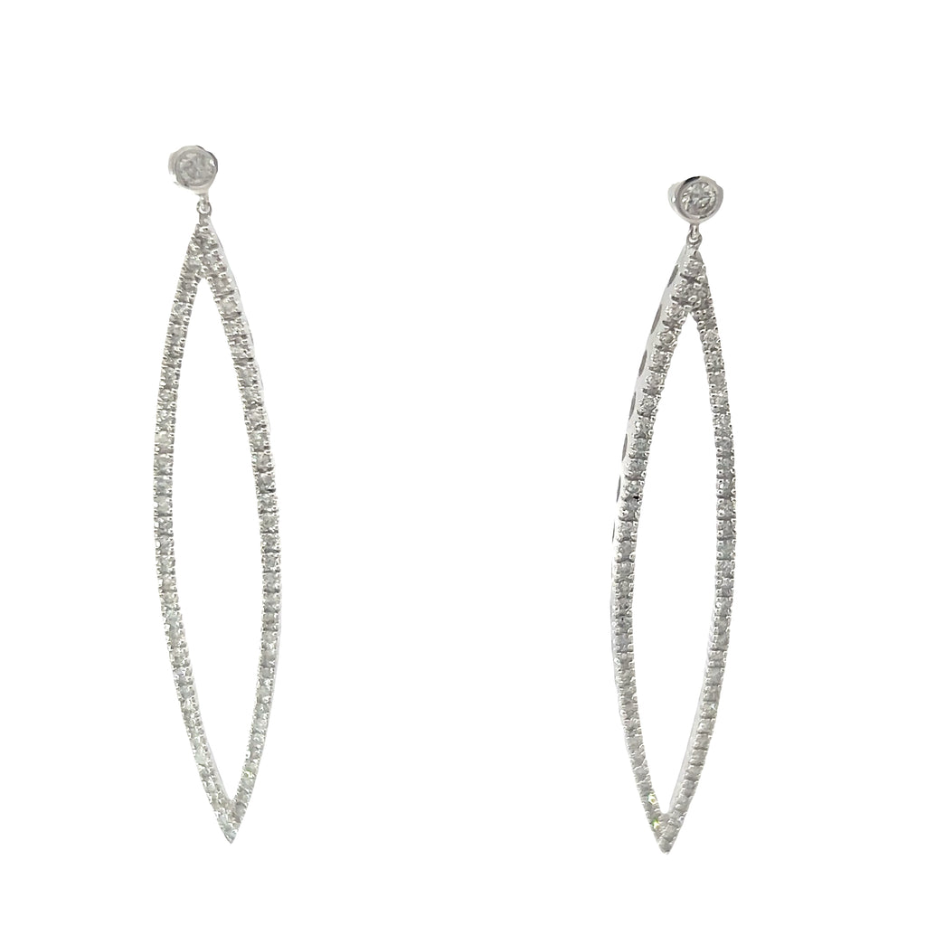 14k White Gold 1.00ct G SI1 Round Diamond Open Marquise Shaped Earrings 2"x 1"