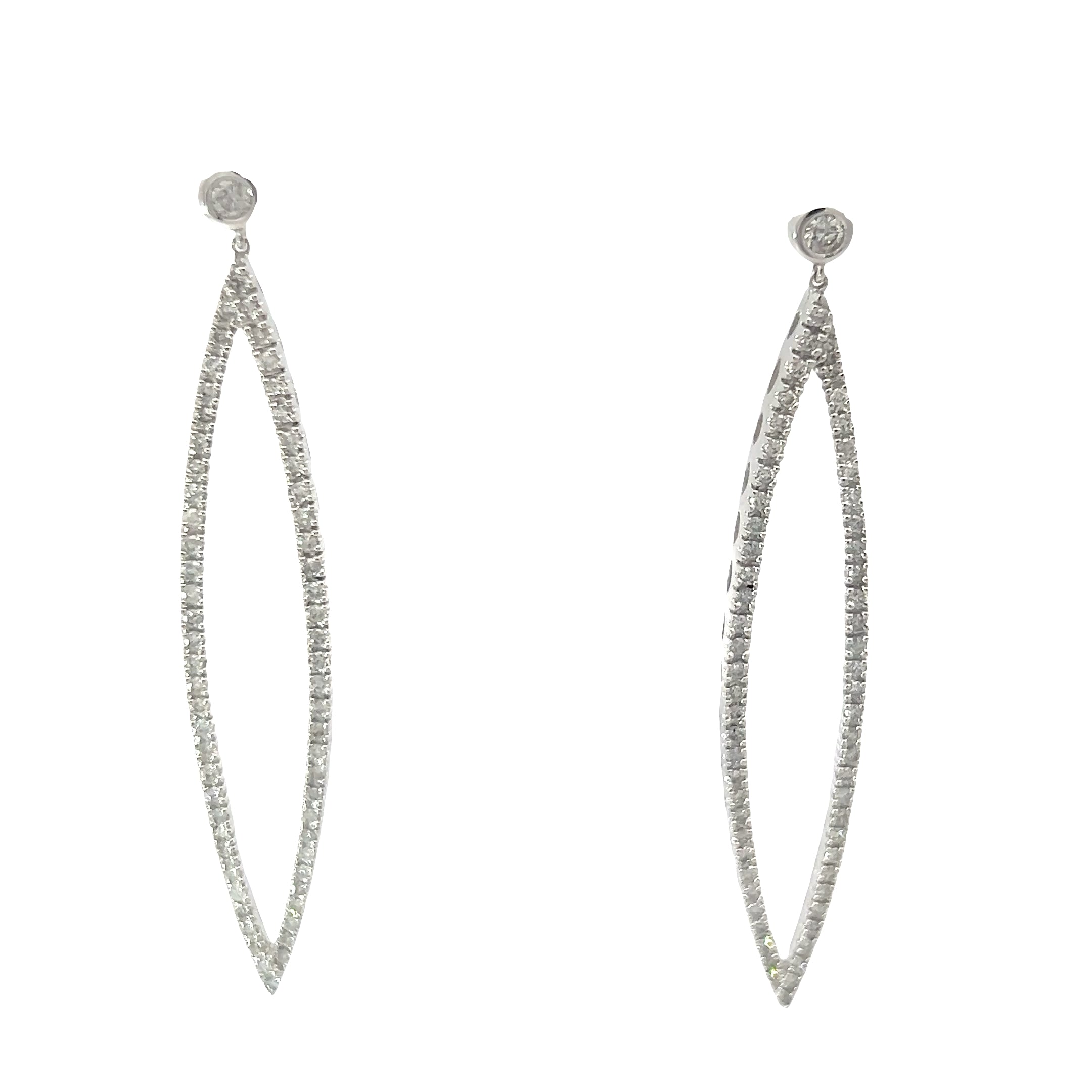 14k White Gold 1.00ct G SI1 Round Diamond Open Marquise Shaped Earrings 2"x 1"