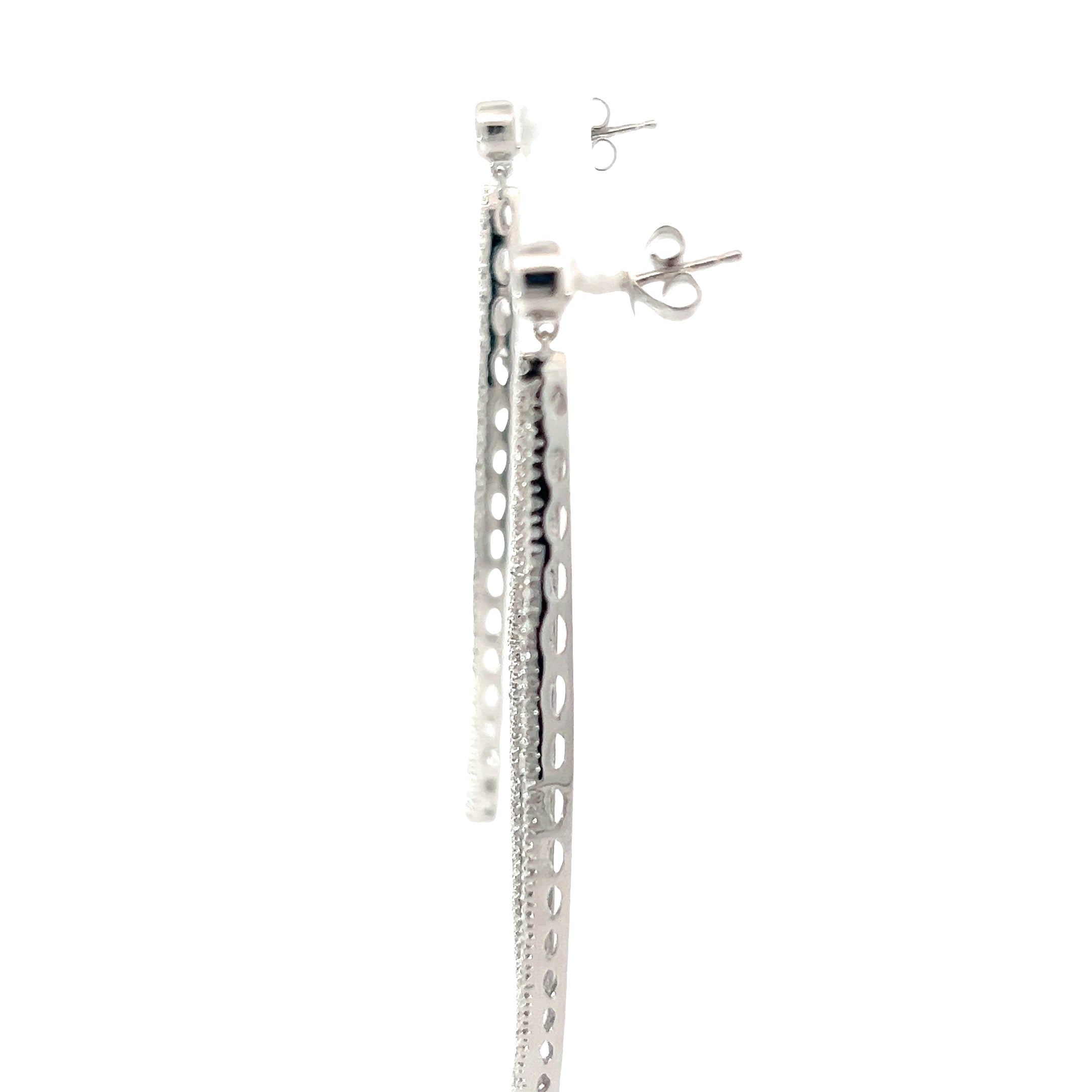 14k White Gold 1.00ct G SI1 Round Diamond Open Marquise Shaped Earrings 2"x 1"