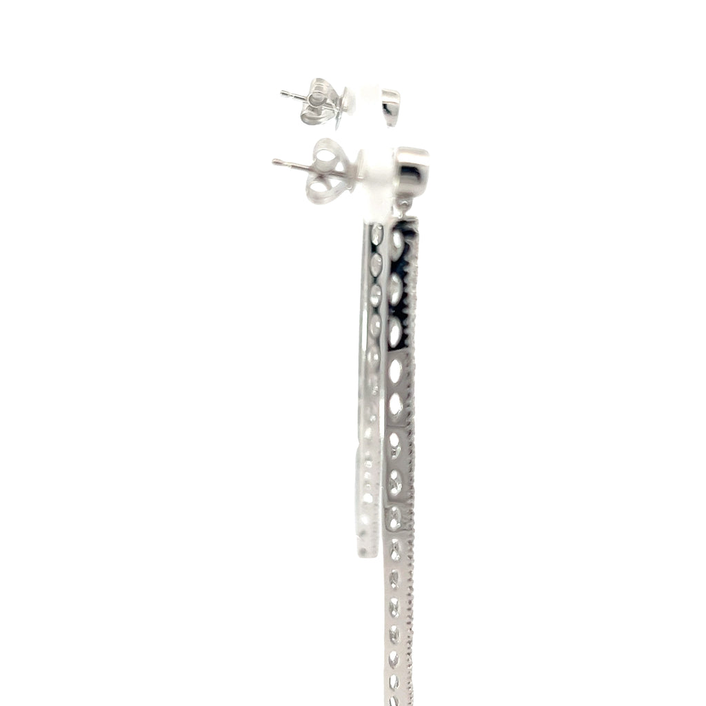 14k White Gold 1.00ct G SI1 Round Diamond Open Marquise Shaped Earrings 2"x 1"