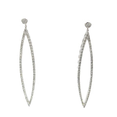 14k White Gold 1.00ct G SI1 Round Diamond Open Marquise Shaped Earrings 2"x 1"
