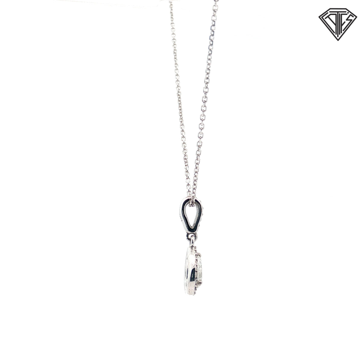 14k White Gold .50ct H SI2 Pear Shape Diamond/ .15ct SI2 Round Diamond Halo Solitaire Pendant 18"inch