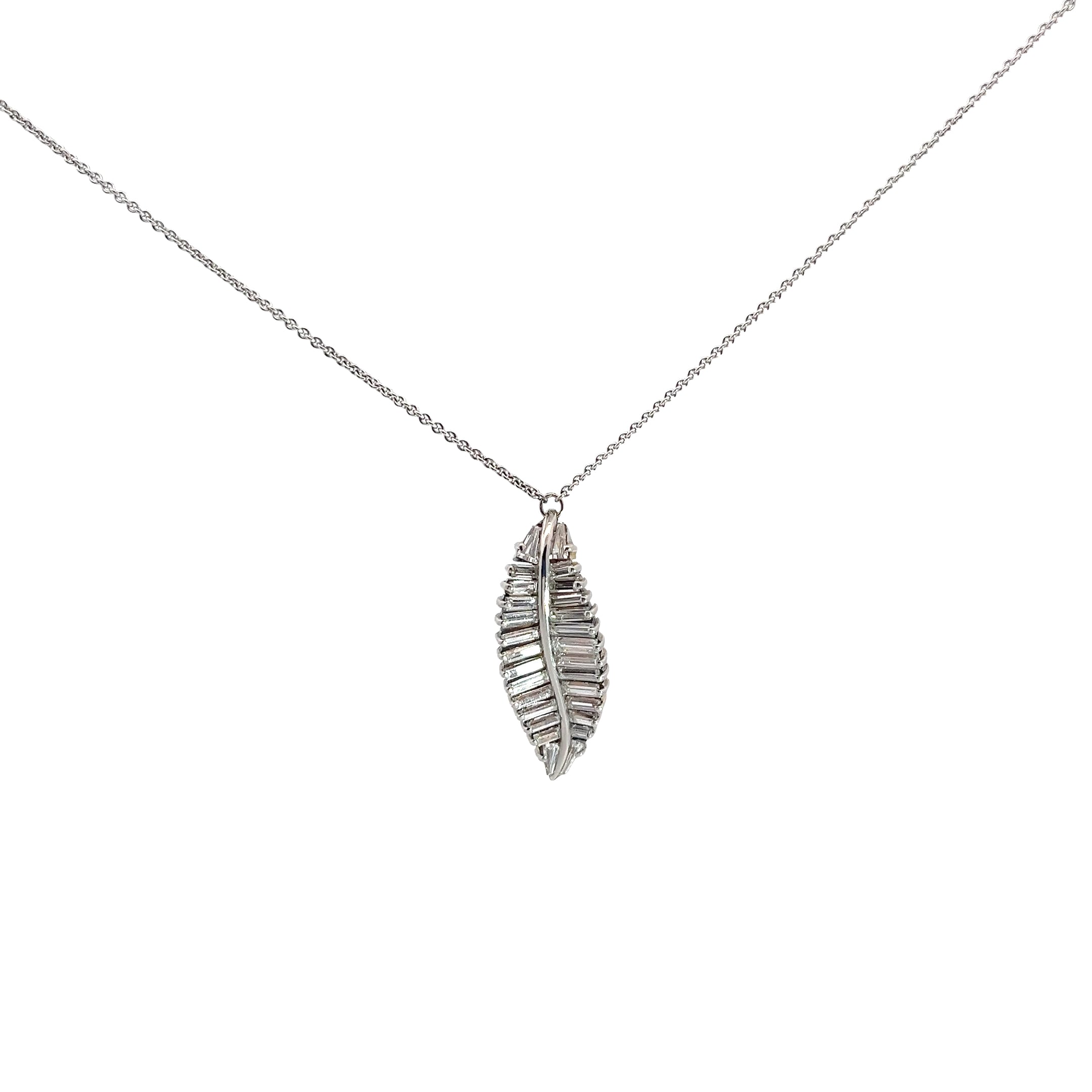 Platinum 1.40ct E VVS1 Signed Balestra Calibrated Baguette Diamond Feather Necklace