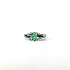 14k White Gold .45ct Round Colombian Emerald /.35ct G SI1 Round Diamond  Fashionable Ring Certified By Mac Emerald