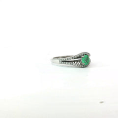 14k White Gold .45ct Round Colombian Emerald /.35ct G SI1 Round Diamond  Fashionable Ring Certified By Mac Emerald
