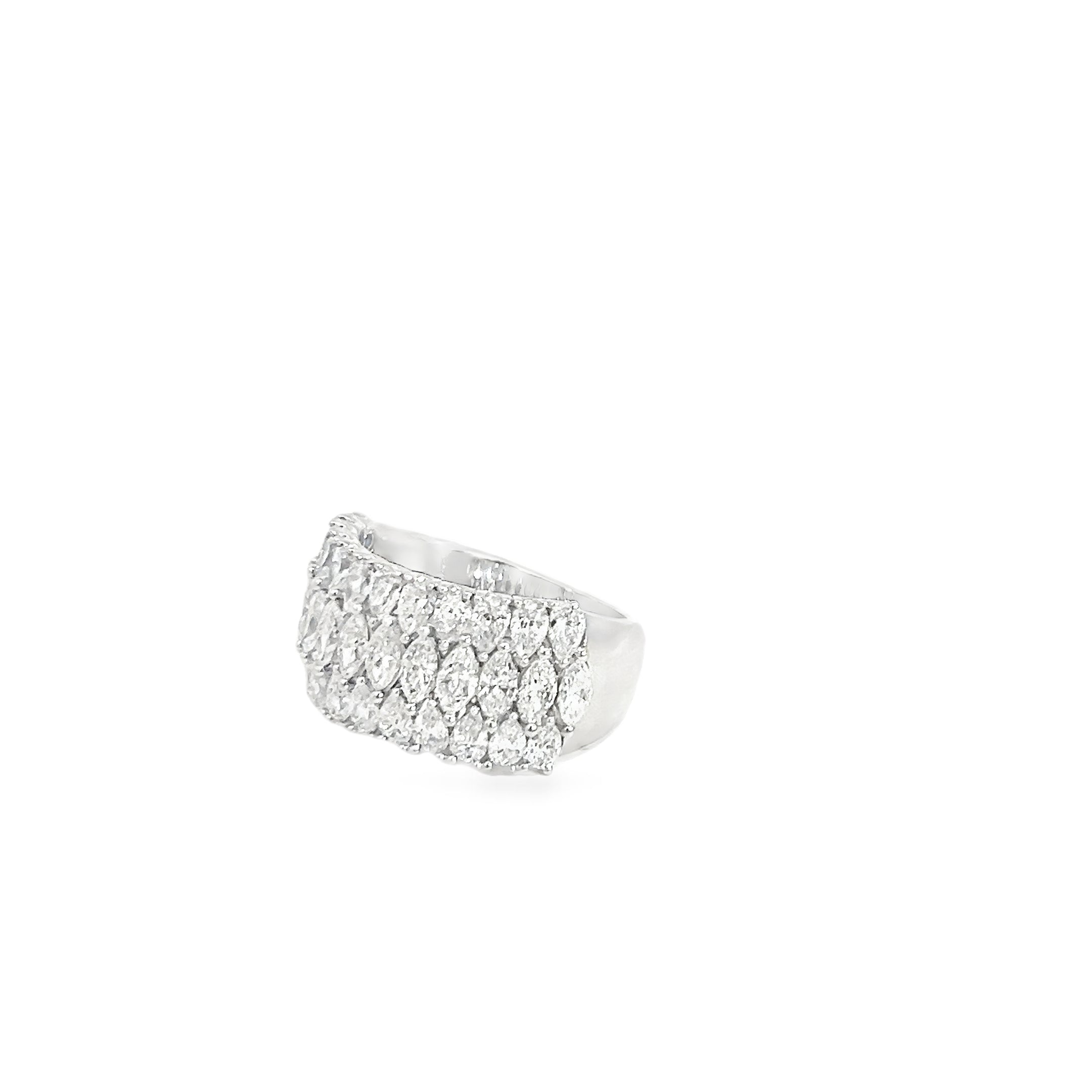 14k White Gold 3.50ct G VS2 Pear Shape and Marquise (3) Row Natural Diamond Total Weight 11mm Wide Ring