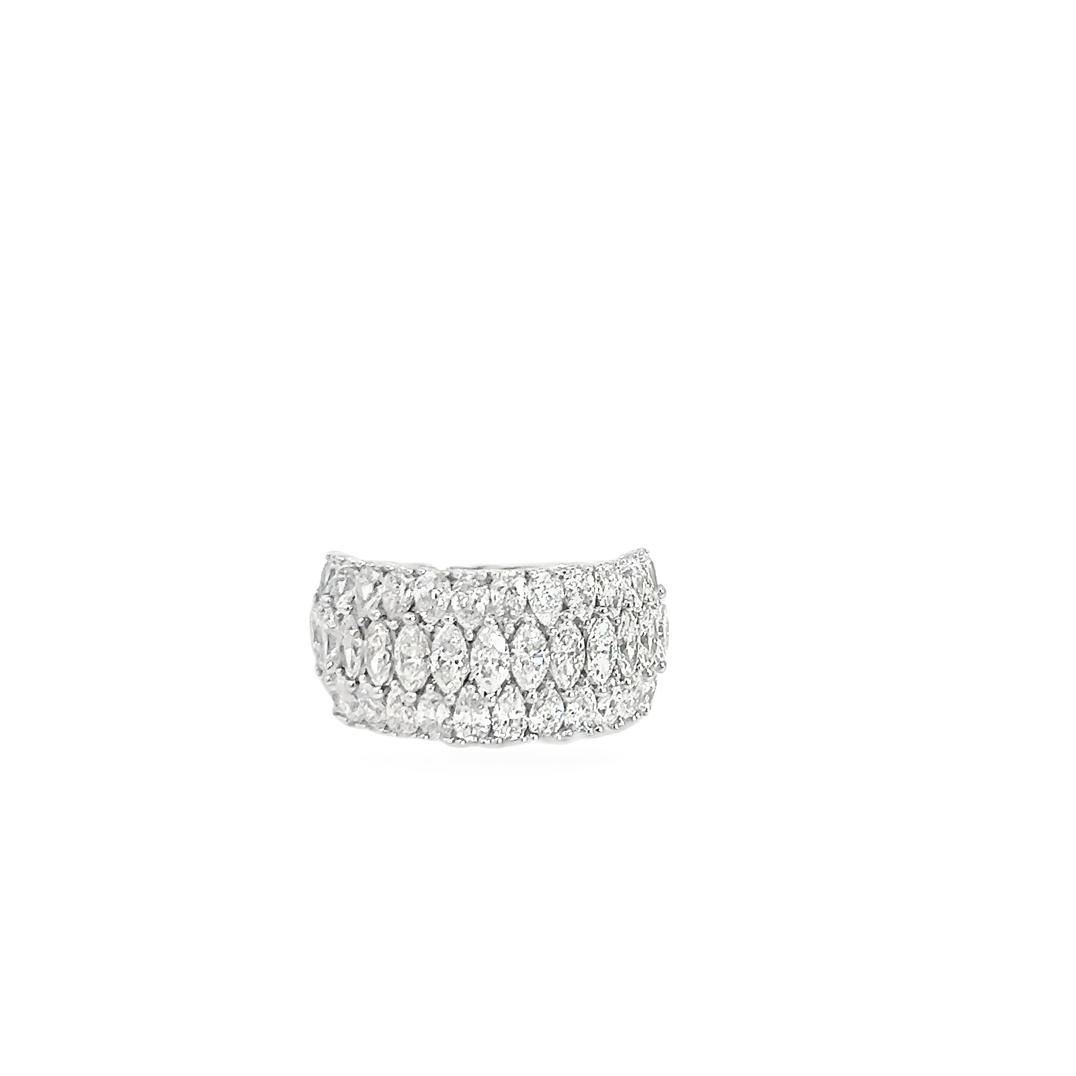 14k White Gold 3.50ct G VS2 Pear Shape and Marquise (3) Row Natural Diamond Total Weight 11mm Wide Ring